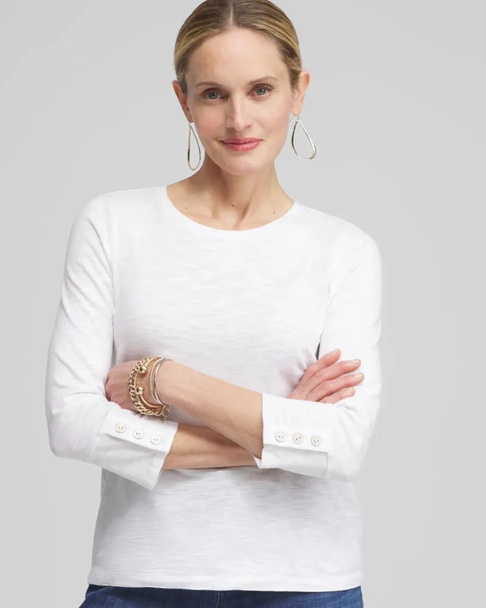 Cotton Slub 3/4 Sleeve Button Tee