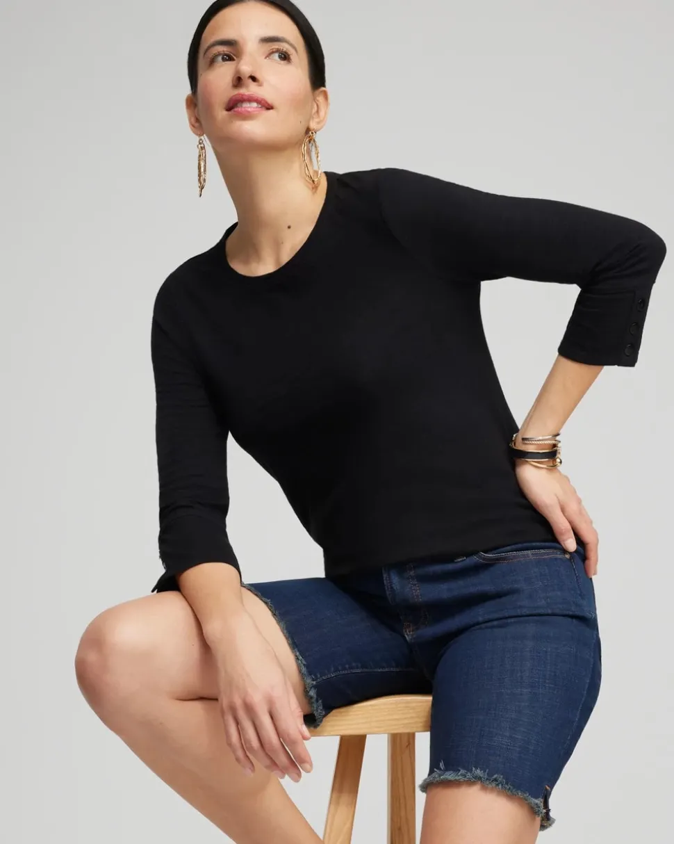 Cotton Slub 3/4 Sleeve Button Tee