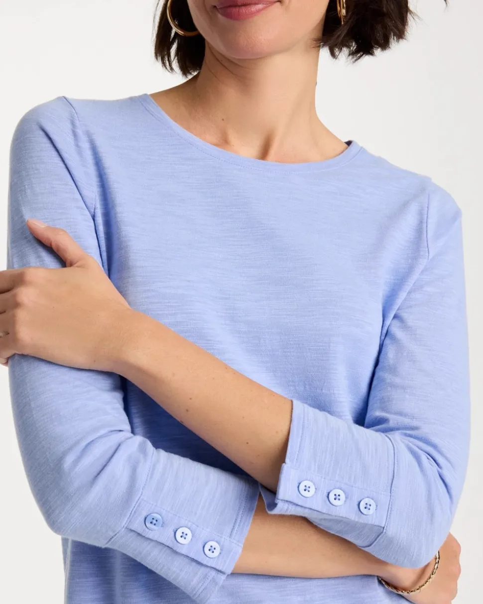 Cotton Slub 3/4 Sleeve Button Tee