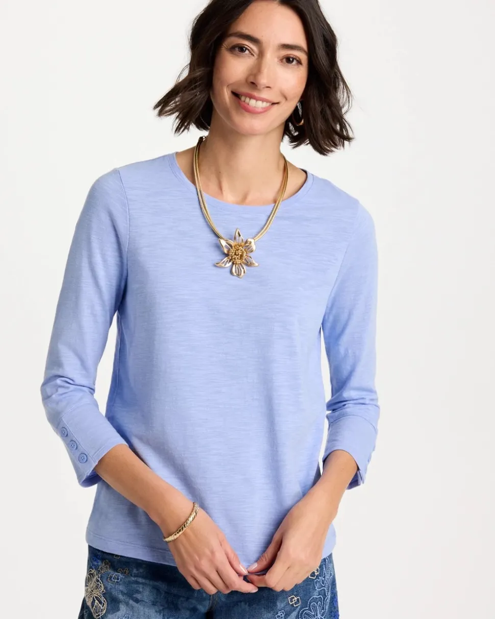 Cotton Slub 3/4 Sleeve Button Tee