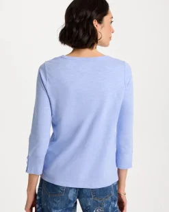 Cotton Slub 3/4 Sleeve Button Tee