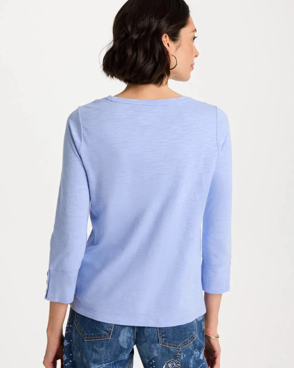 Cotton Slub 3/4 Sleeve Button Tee