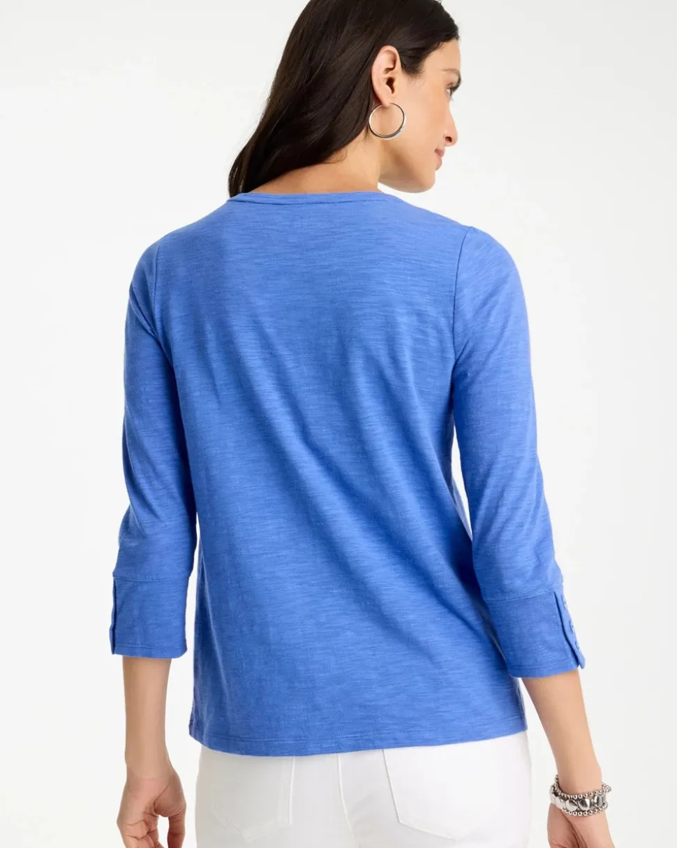 Cotton Slub 3/4 Sleeve Button Tee