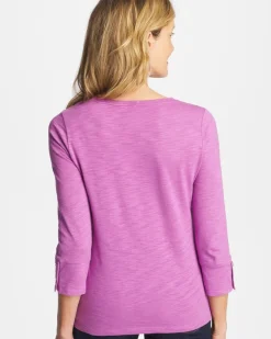 Cotton Slub 3/4 Sleeve Button Tee