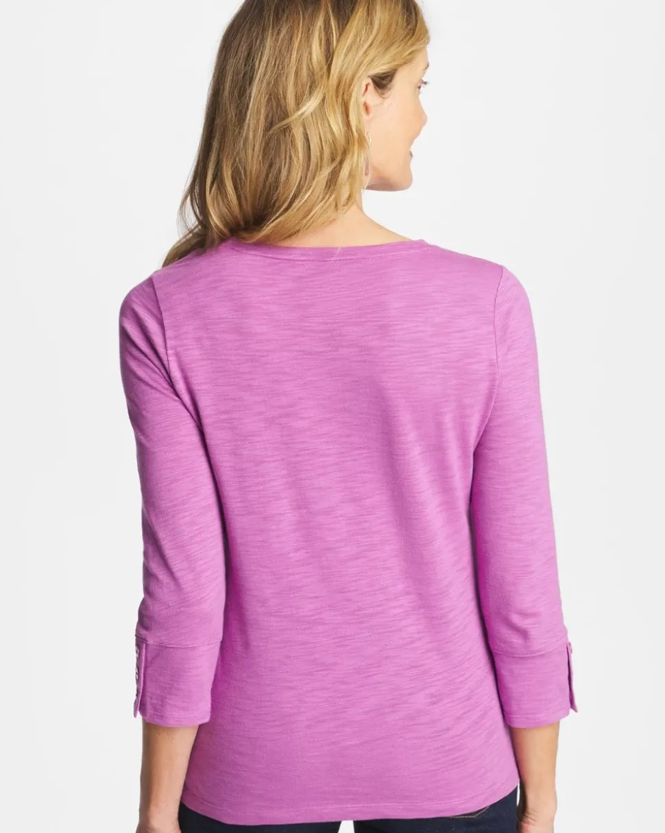 Cotton Slub 3/4 Sleeve Button Tee