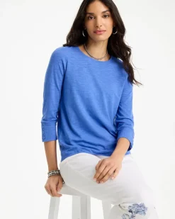 Cotton Slub 3/4 Sleeve Button Tee