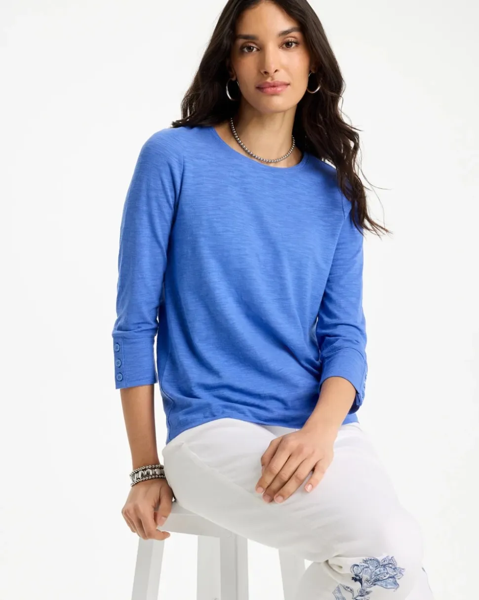 Cotton Slub 3/4 Sleeve Button Tee