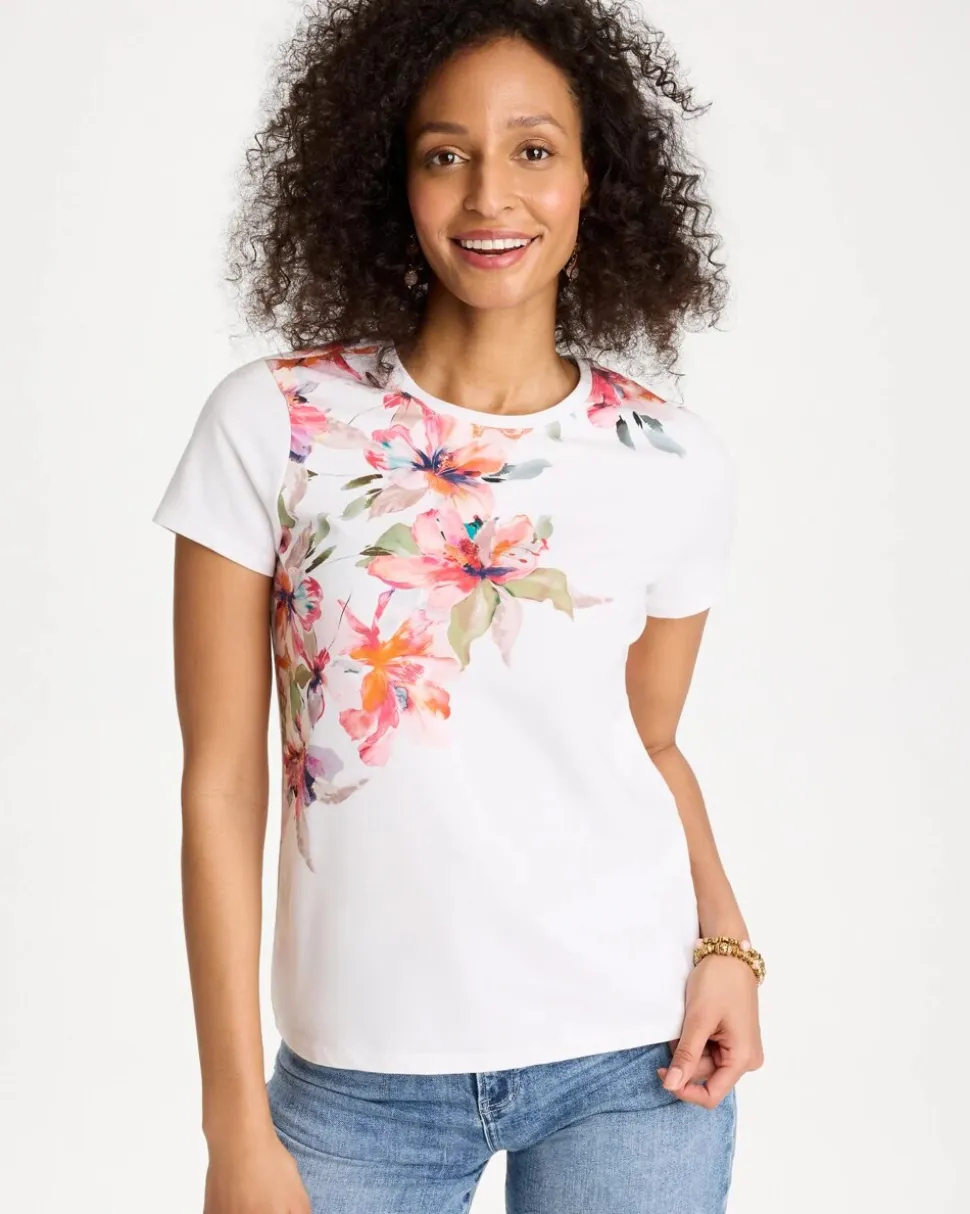 Cotton Stretch Ethereal Floral Cap Sleeve Tee