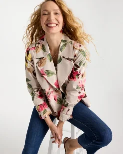 Cotton-Stretch Floral Trench Coat