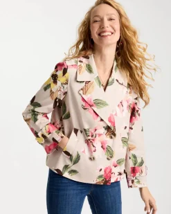 Cotton-Stretch Floral Trench Coat