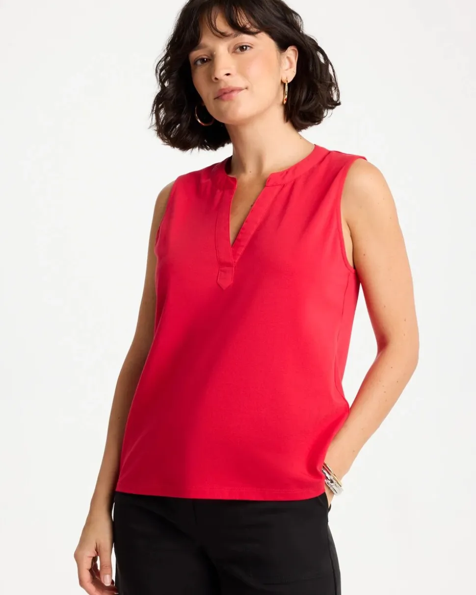 Cotton-Stretch Notch Neck Tank