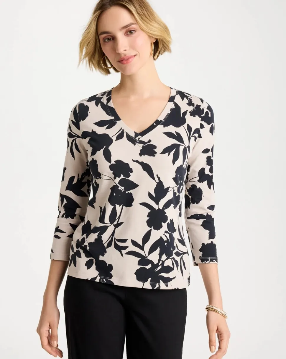 Cotton Stretch 3/4 Sleeve Floral Tee