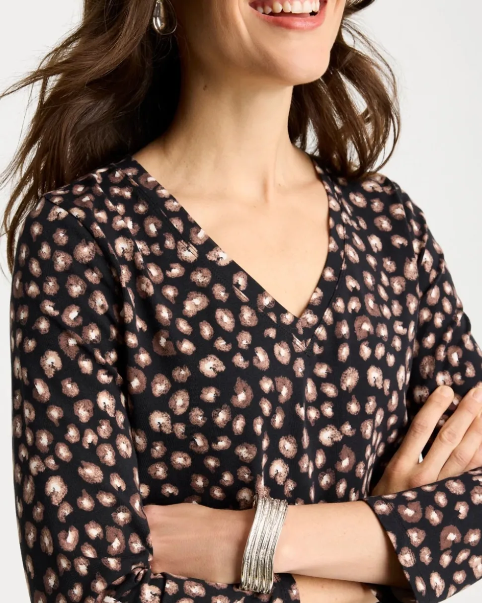 Cotton Stretch 3/4 Sleeve Polka Dot Tee