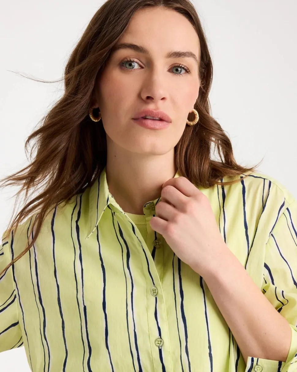 Cotton Voile Collared Striped Shirt