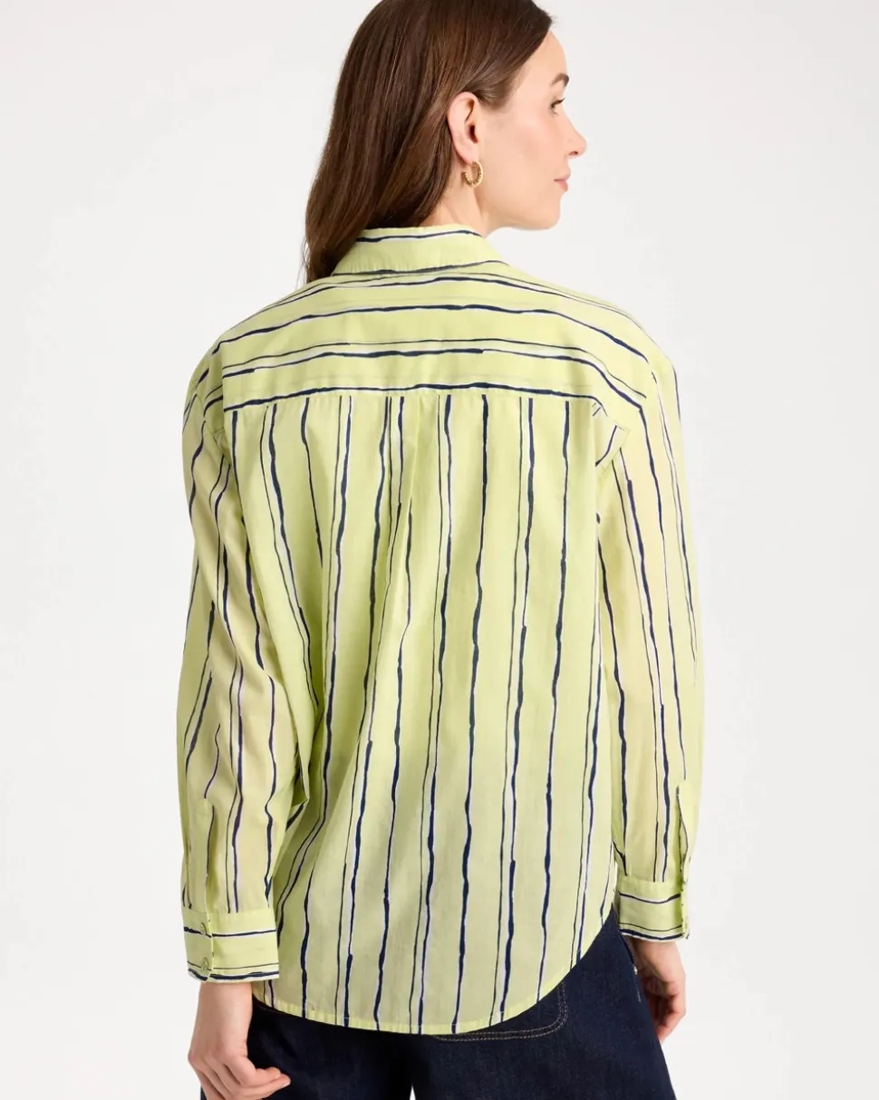 Cotton Voile Collared Striped Shirt