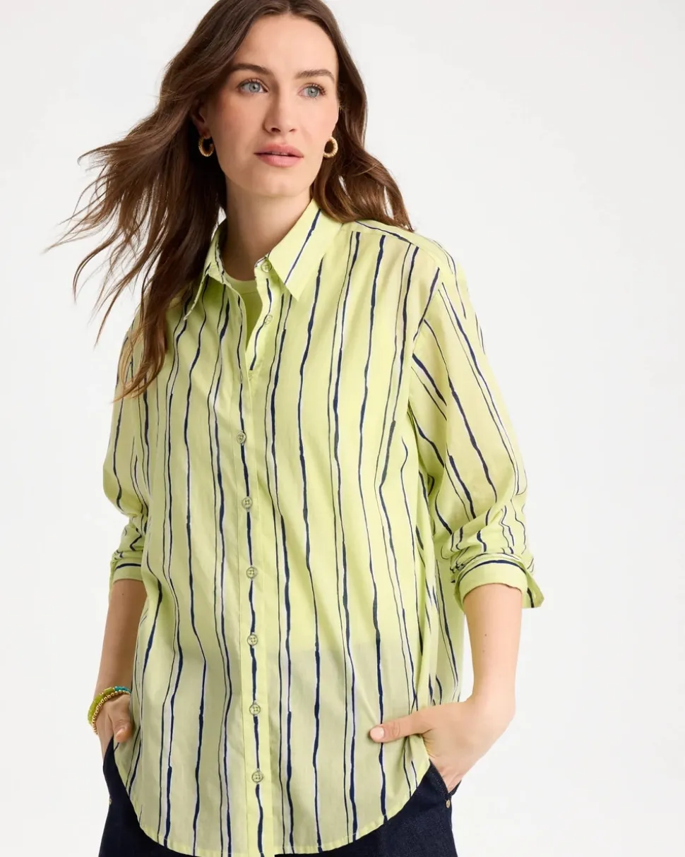 Cotton Voile Collared Striped Shirt