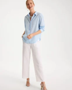 Cotton Voile Collared Striped Shirt