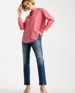 Cotton Voile Collared Striped Shirt
