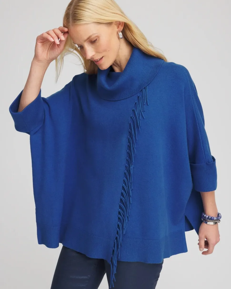 Cowl Neck Fringe Cashmere Blend Poncho