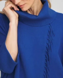 Cowl Neck Fringe Cashmere Blend Poncho