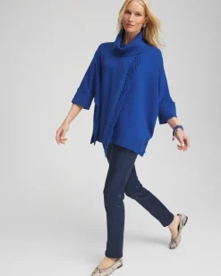 Cowl Neck Fringe Cashmere Blend Poncho