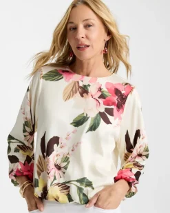 Crewneck Satin Bubble Hem Top