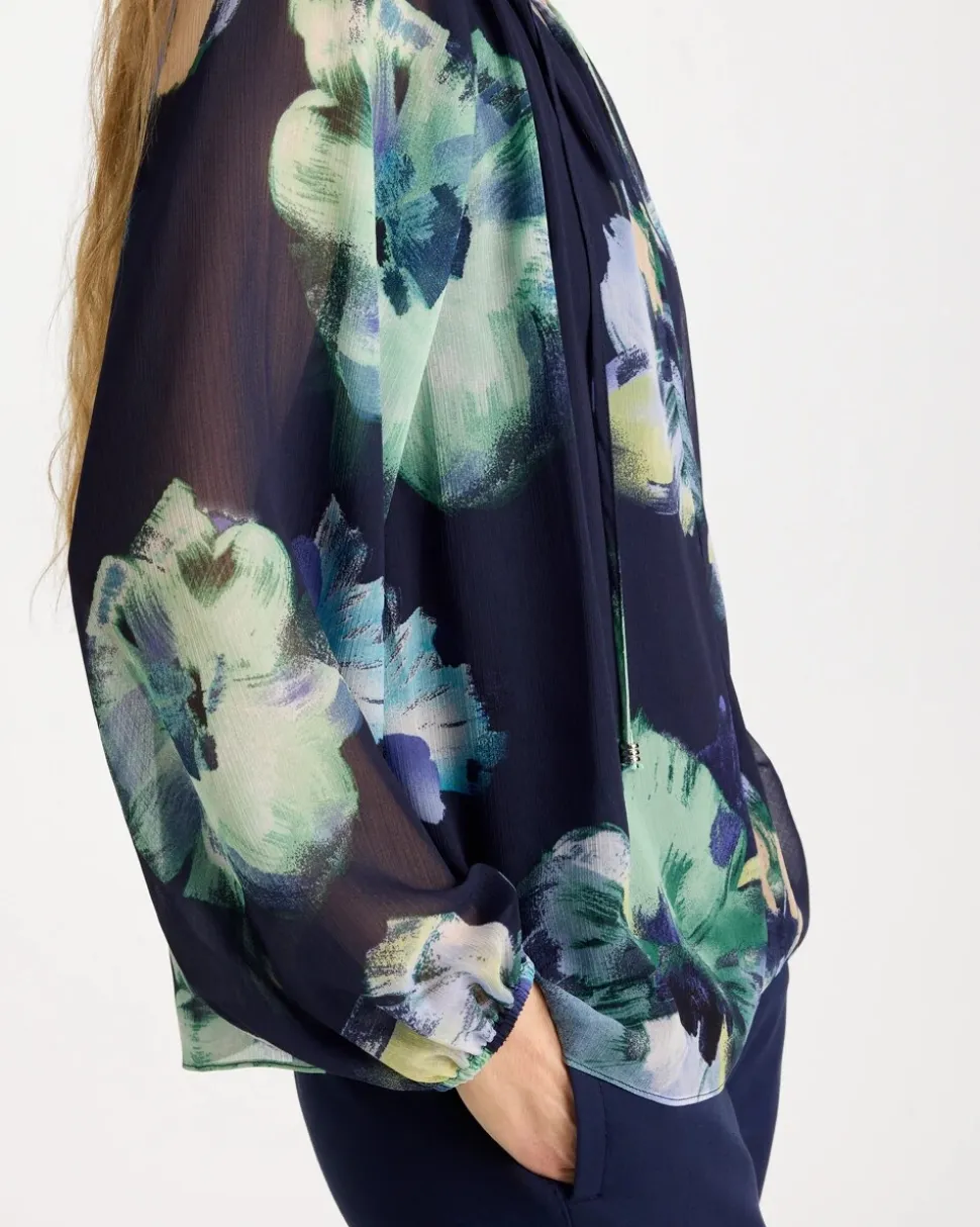 Crinkle Chiffon Tie-Front Blouse