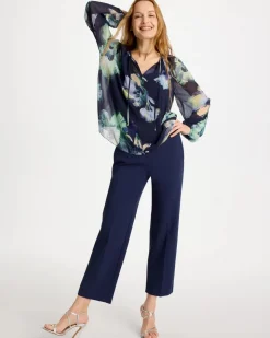 Crinkle Chiffon Tie-Front Blouse