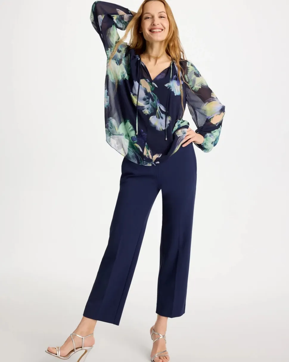 Crinkle Chiffon Tie-Front Blouse