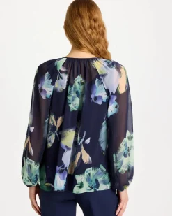 Crinkle Chiffon Tie-Front Blouse