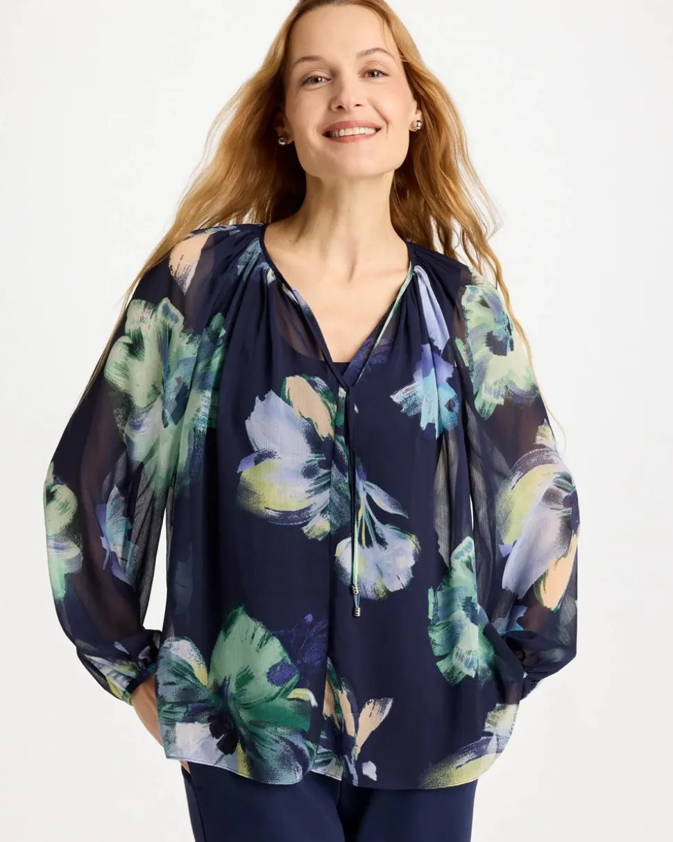 Crinkle Chiffon Tie-Front Blouse