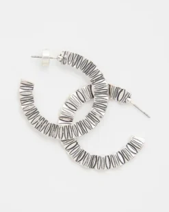 Crinkled Silvertone Hoop Earrings