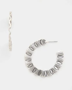Crinkled Silvertone Hoop Earrings