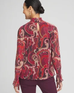 Crinkle Shine Mock-Neck Top