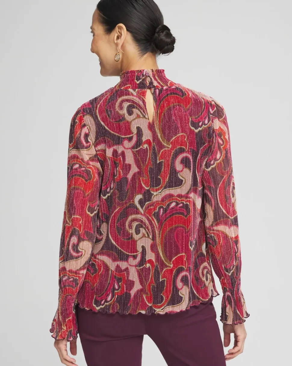 Crinkle Shine Mock-Neck Top