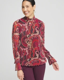 Crinkle Shine Mock-Neck Top