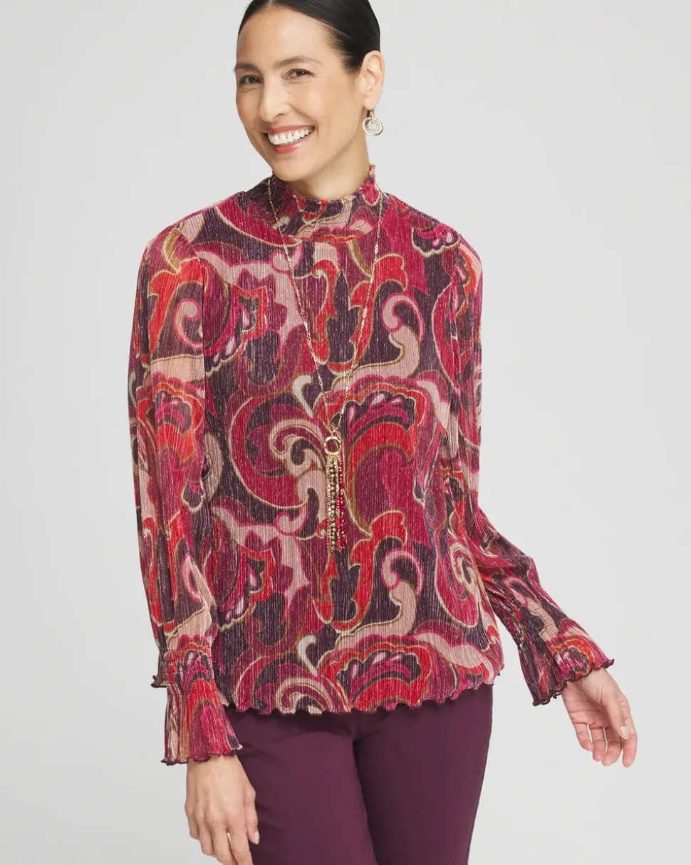 Crinkle Shine Mock-Neck Top