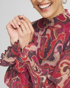 Crinkle Shine Mock-Neck Top