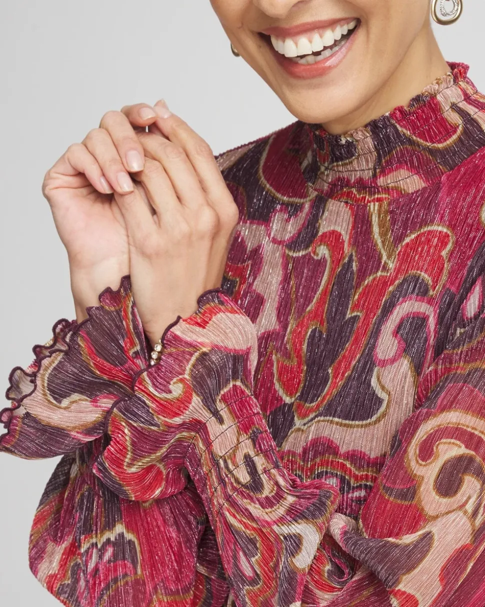 Crinkle Shine Mock-Neck Top