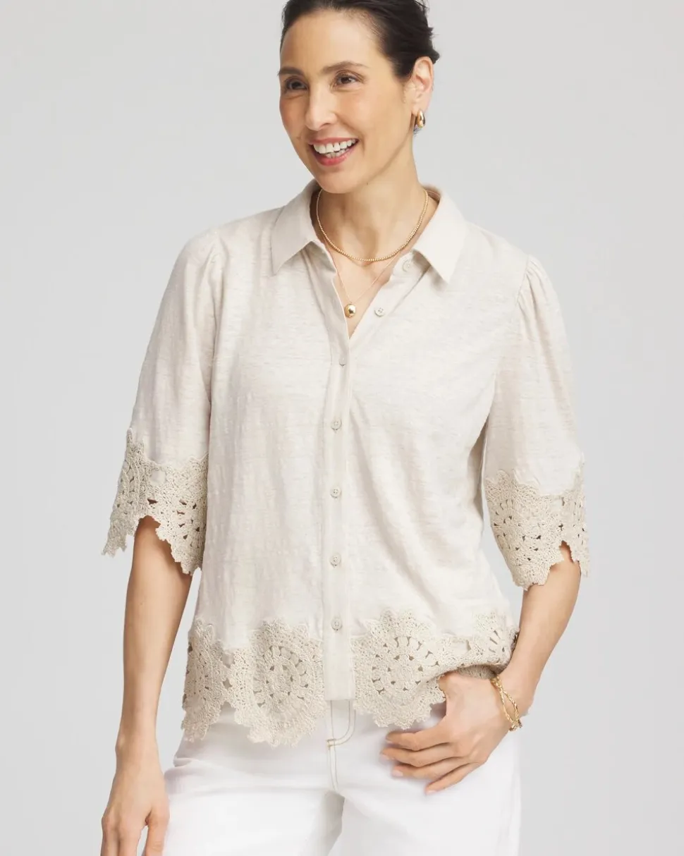 Crochet Trim Linen Shirt