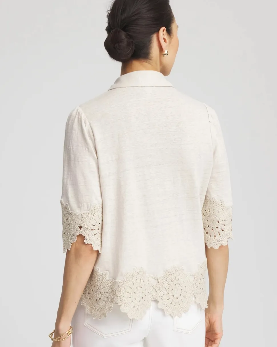 Crochet Trim Linen Shirt