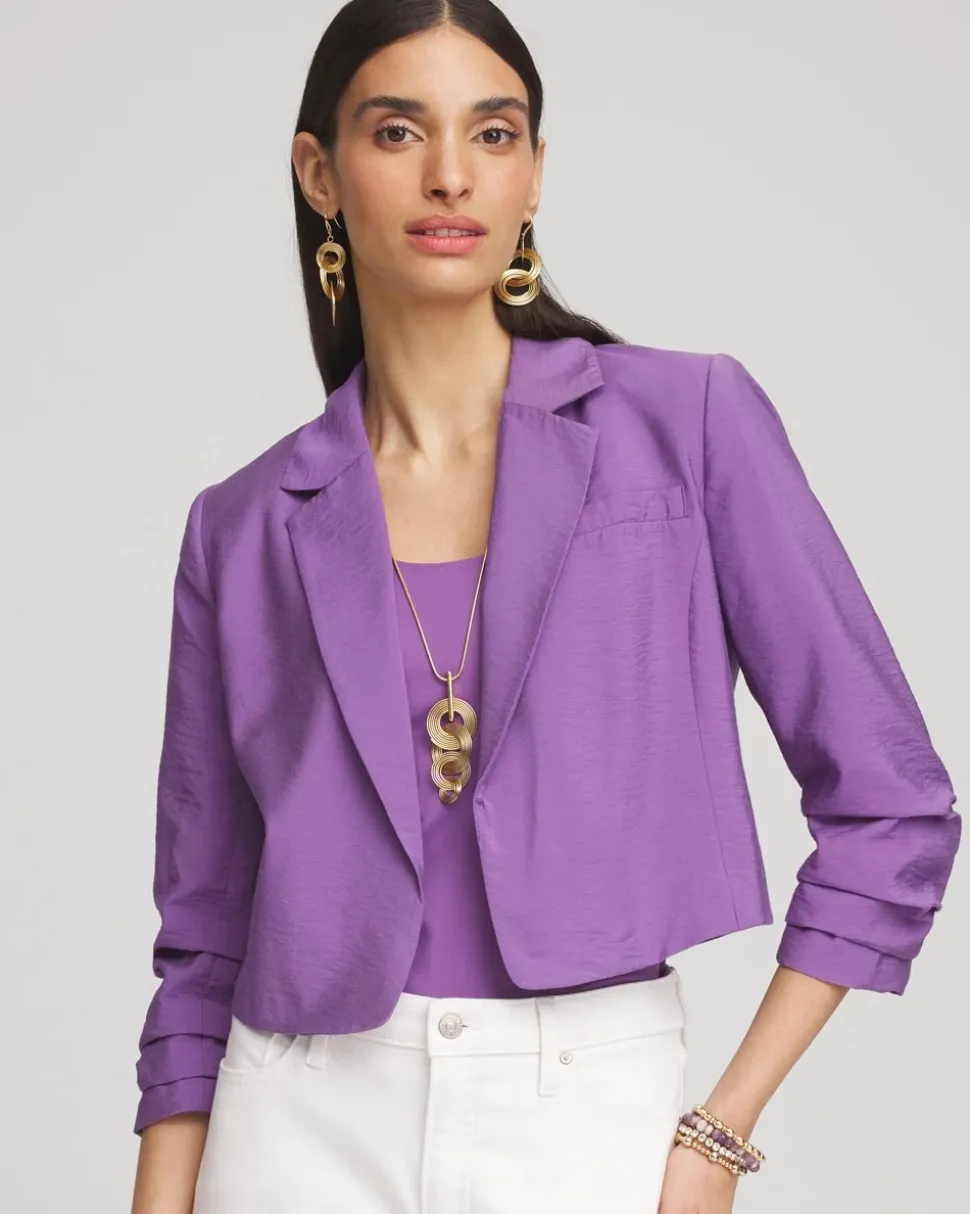 Cropped Ruched Sleeve Blazer