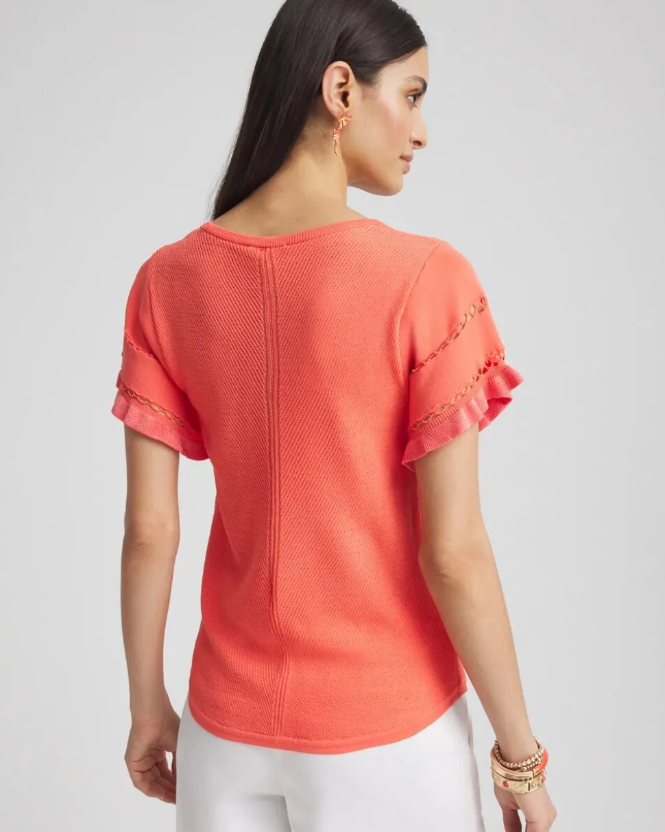 Cutout Short-Sleeved Pullover Sweater