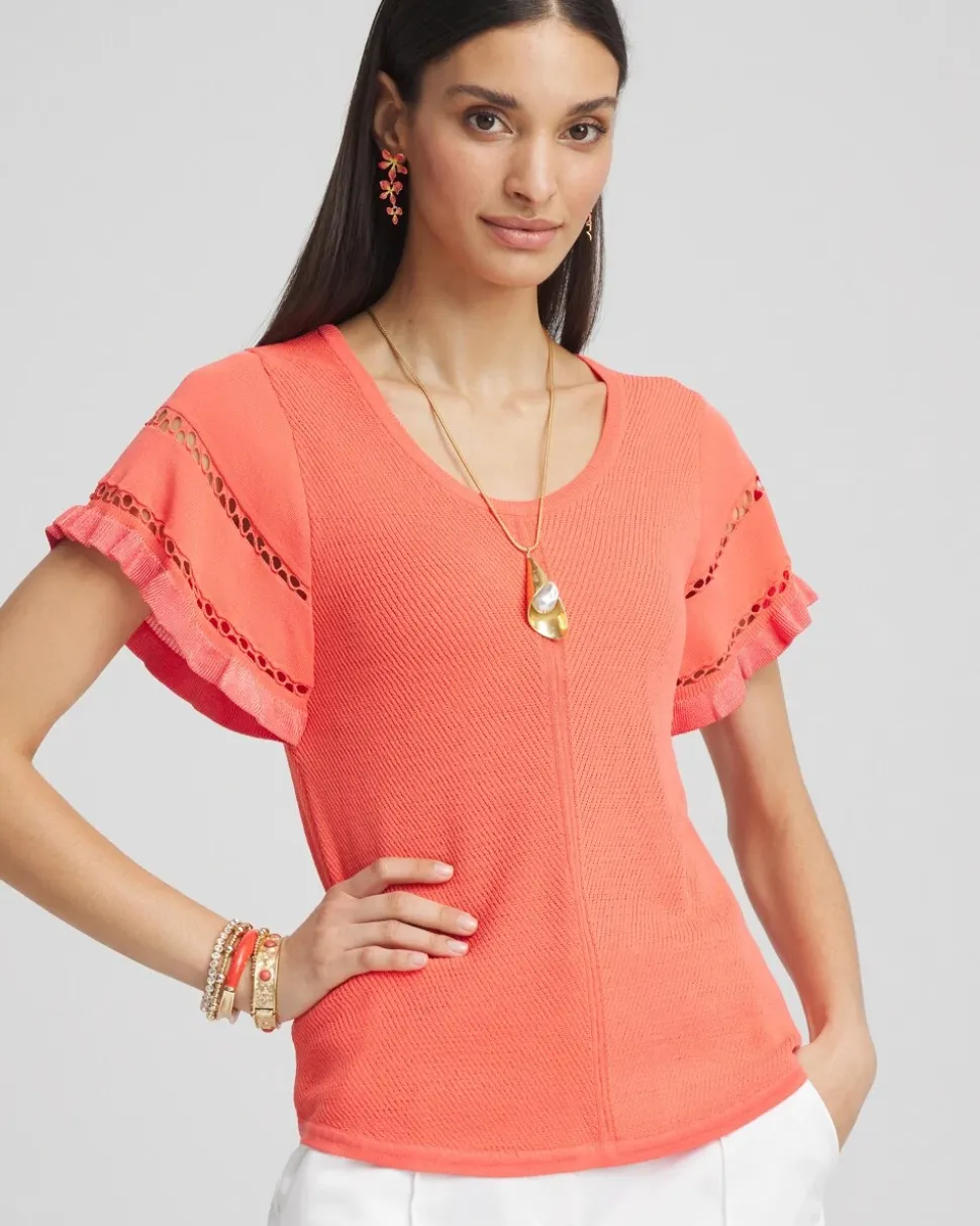Cutout Short-Sleeved Pullover Sweater