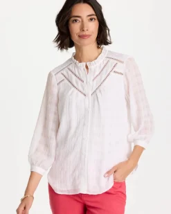 Cutwork Trim Chiffon Blouse