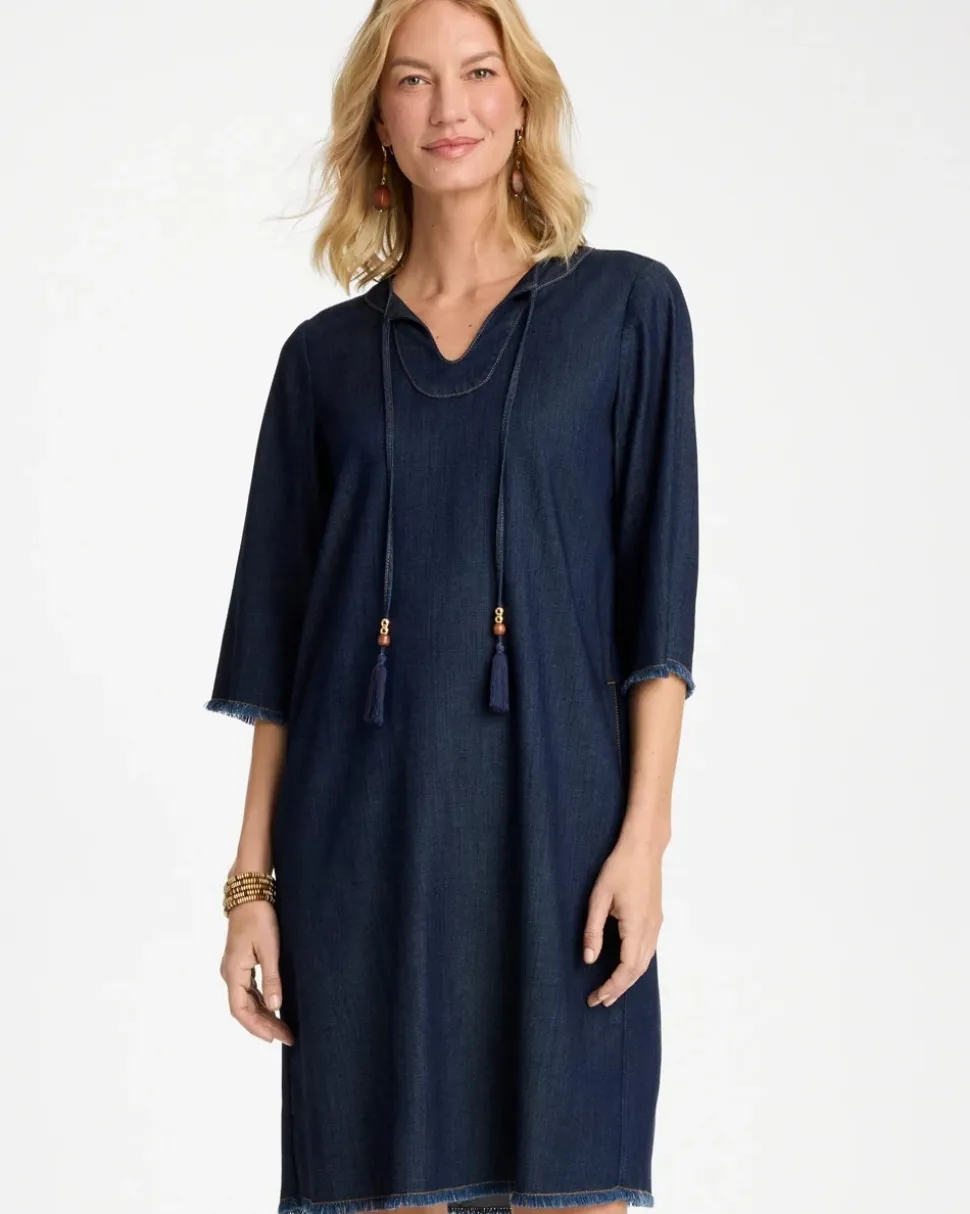Denim Frayed Knee-Length Dress