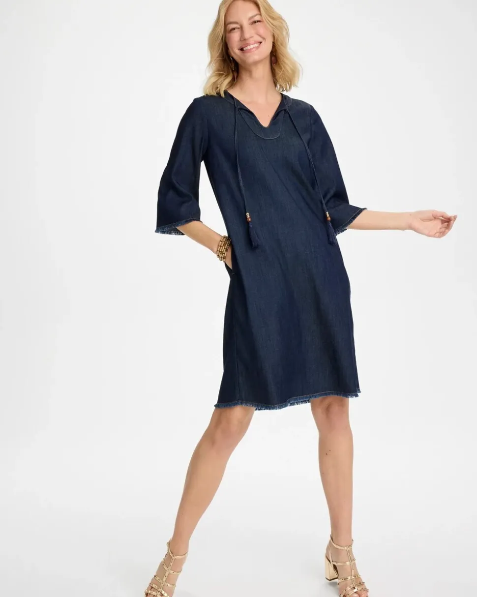 Denim Frayed Knee-Length Dress