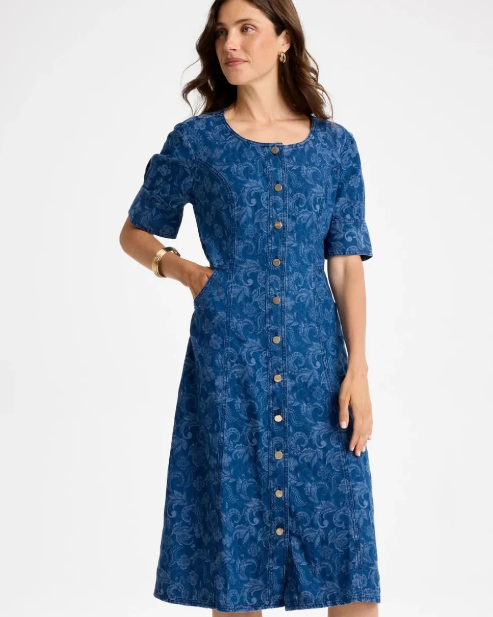 Denim Jacquard Midi Dress