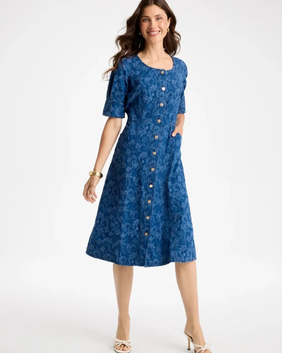 Denim Jacquard Midi Dress