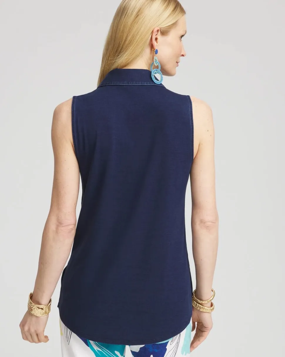 Denim Sleeveless Collared Tunic